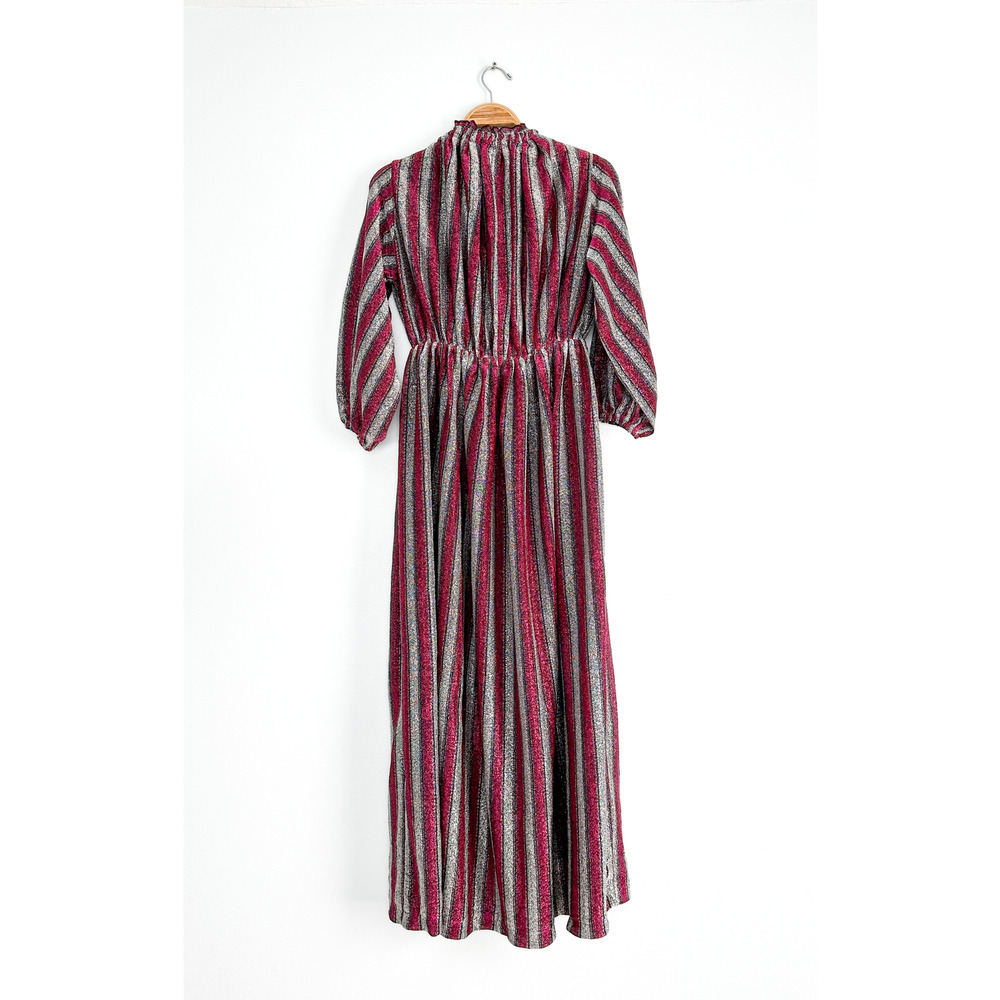 Vintage 70s Magenta Silver Stripe Glitter Sparkle Disco Party Maxi Dress small - Picture 5 of 6